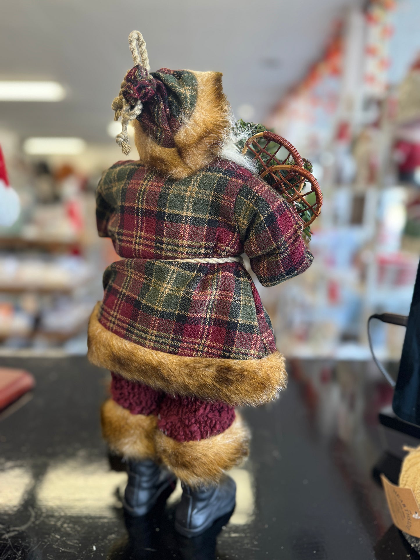 16" Handcrafted Santa Figurine with Fabric and Faux Fur
