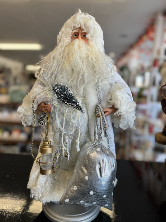 19" Old World Father Christmas Figurine with Silver Lantern