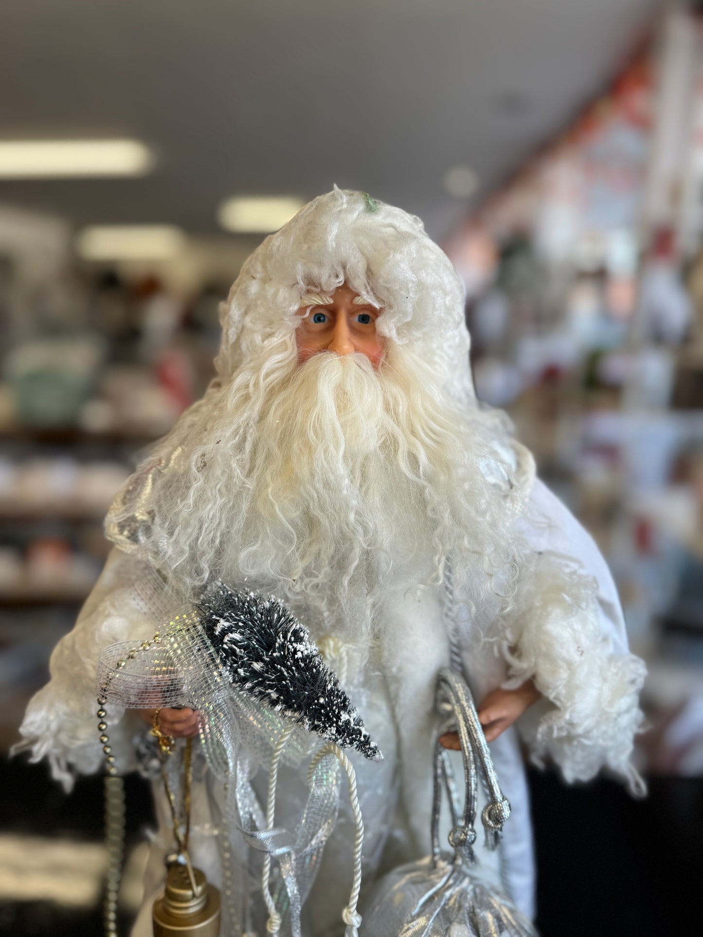 19" Old World Father Christmas Figurine with Silver Lantern