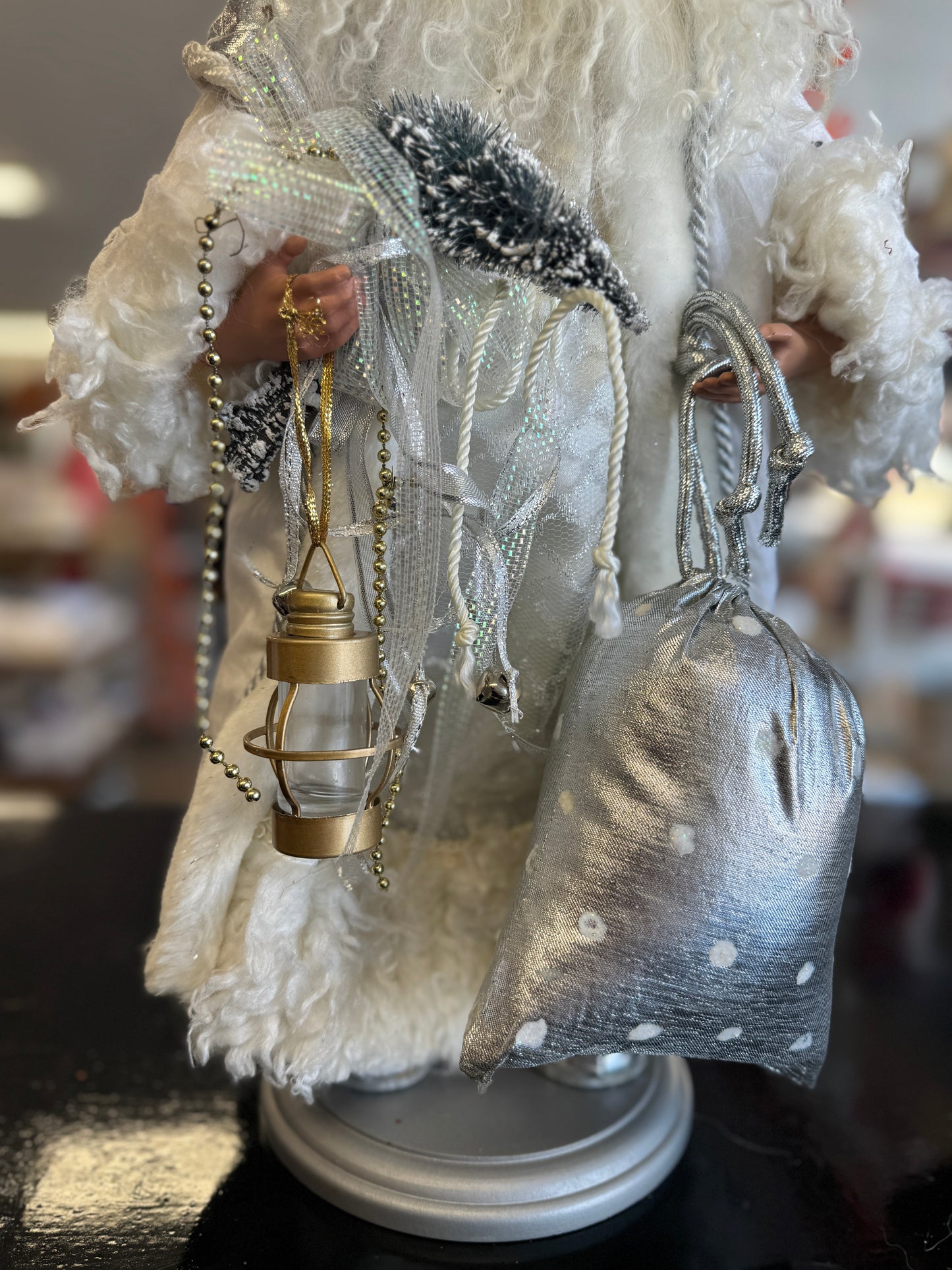 19" Old World Father Christmas Figurine with Silver Lantern