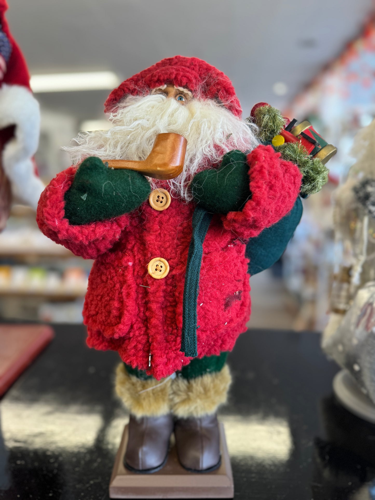 17.5" Dept 56 Vintage-Style Santa Figurine with Pipe and Gift Sack