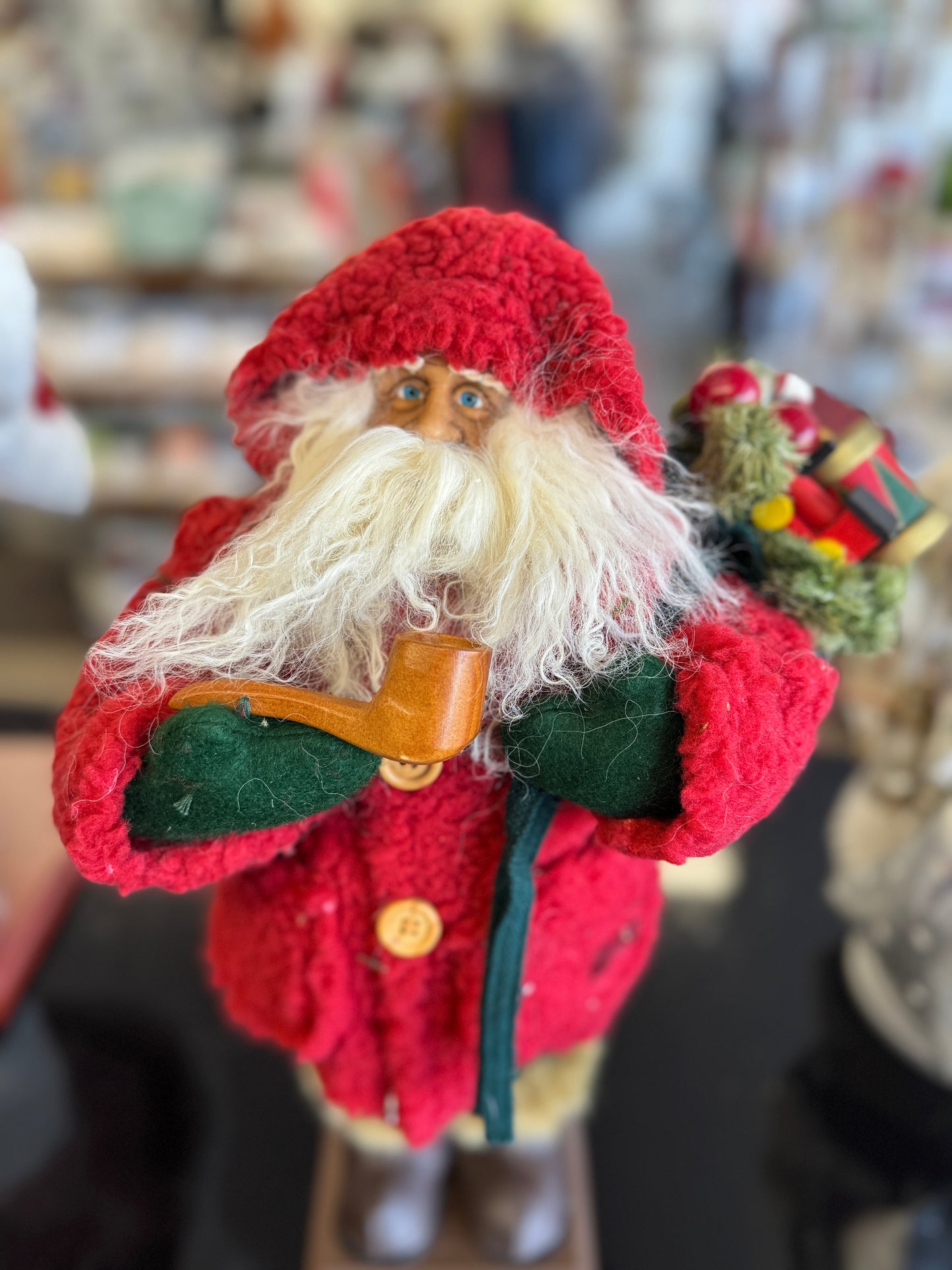 17.5" Dept 56 Vintage-Style Santa Figurine with Pipe and Gift Sack