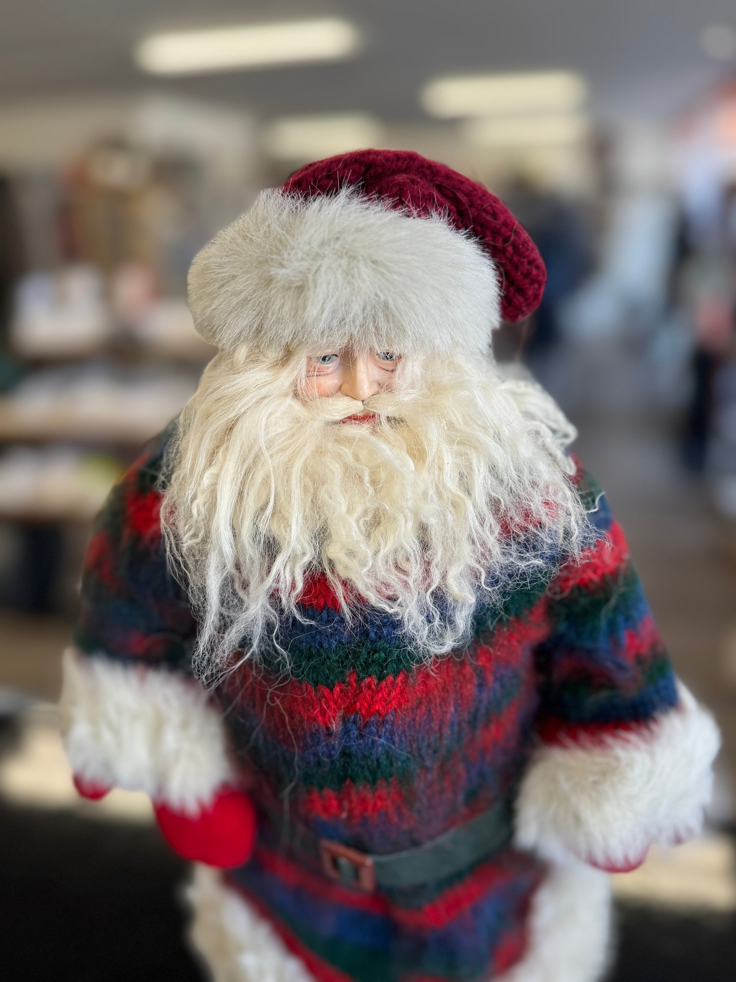 19" Roman, Inc. Santa Figurine with Knit Coat and Faux Fur Trim