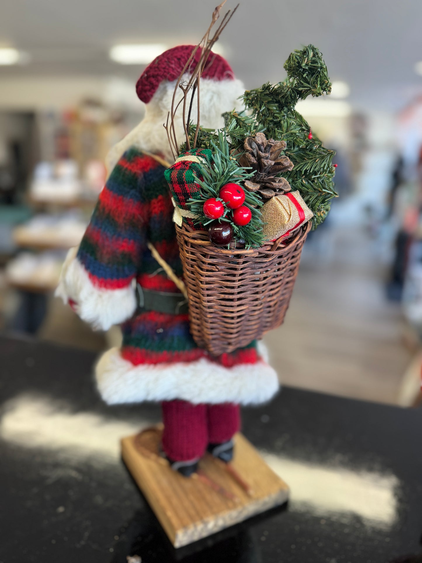 19" Roman, Inc. Santa Figurine with Knit Coat and Faux Fur Trim