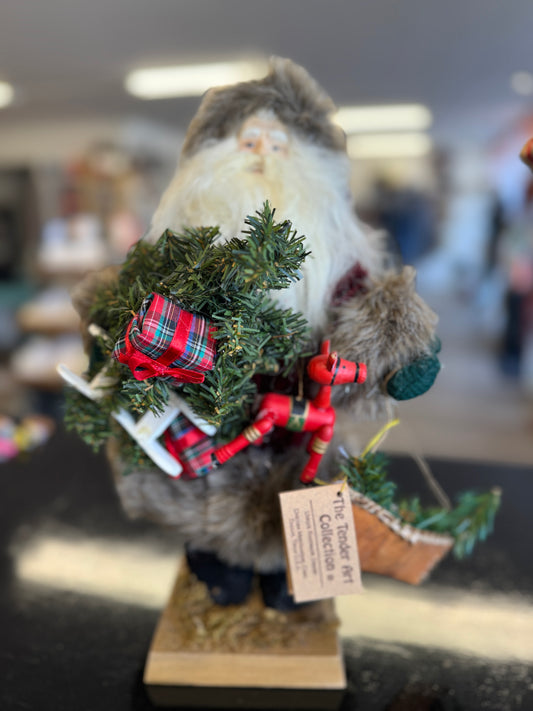 14" Tender Art Collection Woodland Santa Figurine with Tree and Reindeer