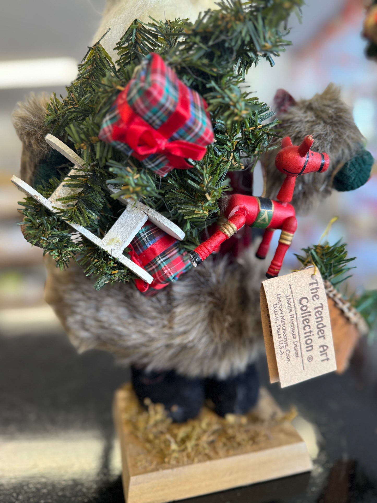 14" Tender Art Collection Woodland Santa Figurine with Tree and Reindeer