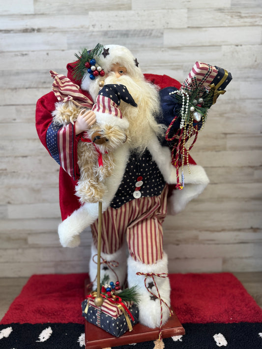 28" Patriotic Santa Figurine with American Flag