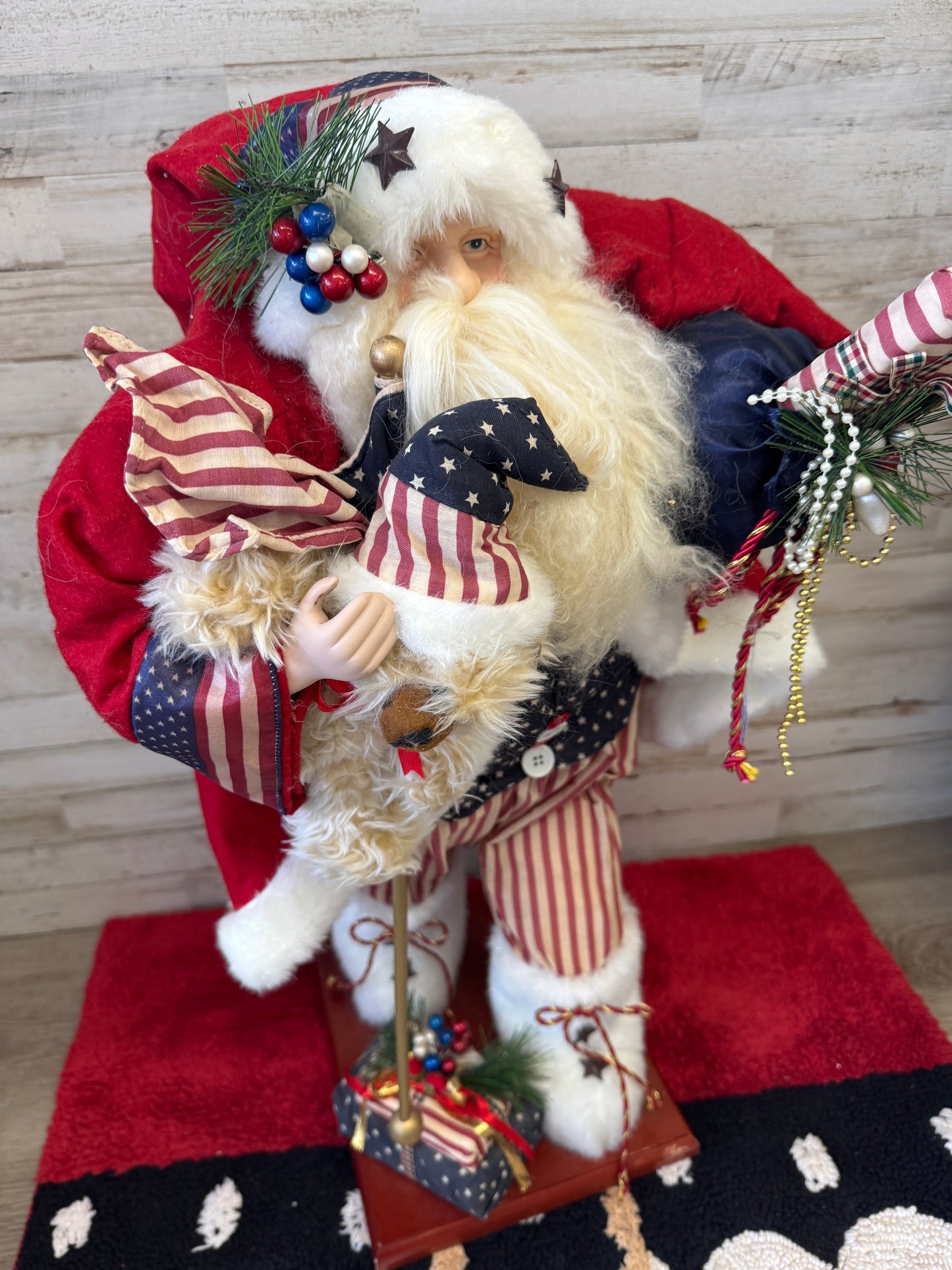 28" Patriotic Santa Figurine with American Flag