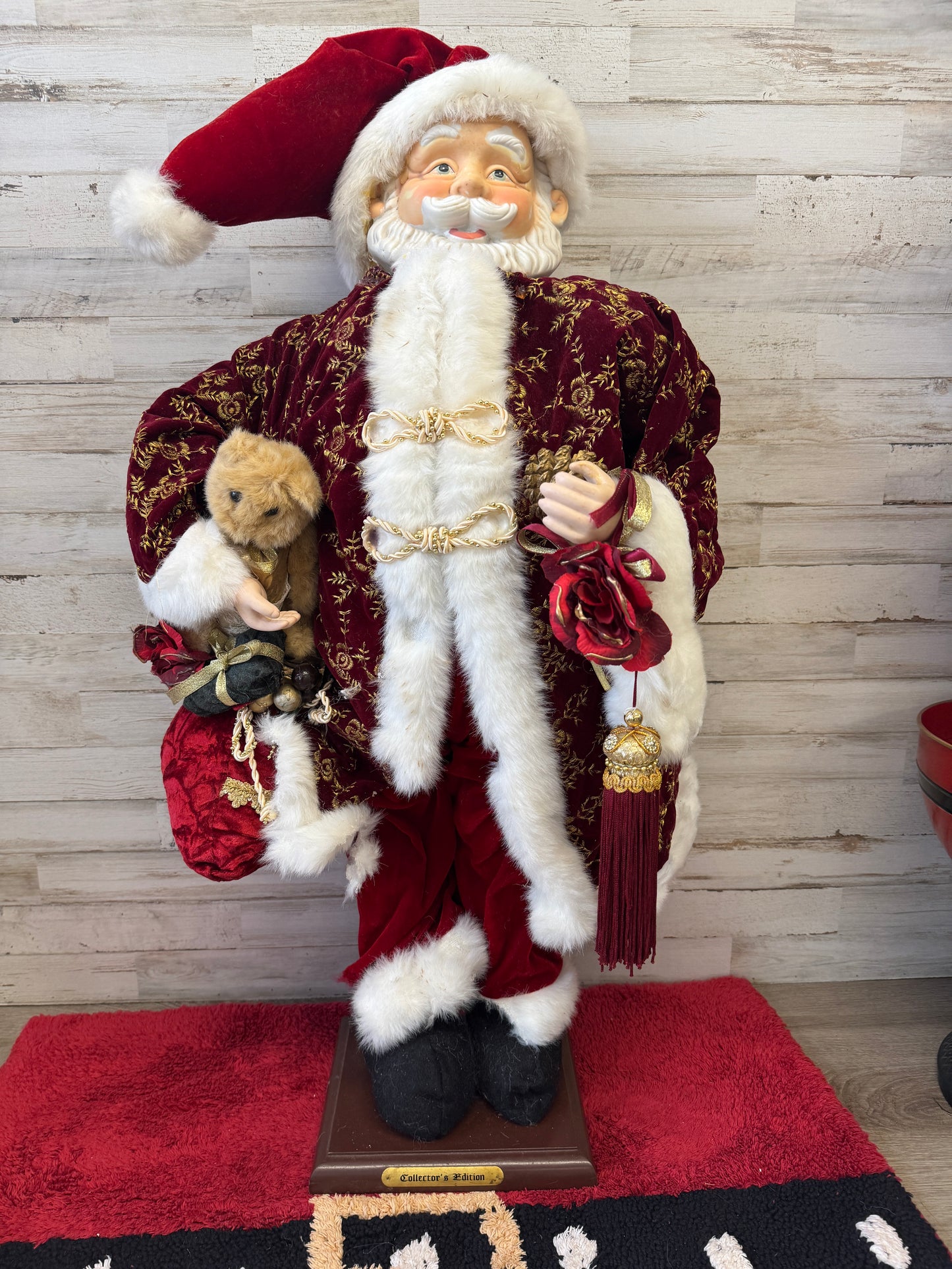 33" Grandeur Noel Collector’s Edition Santa Figurine in Burgundy Velvet