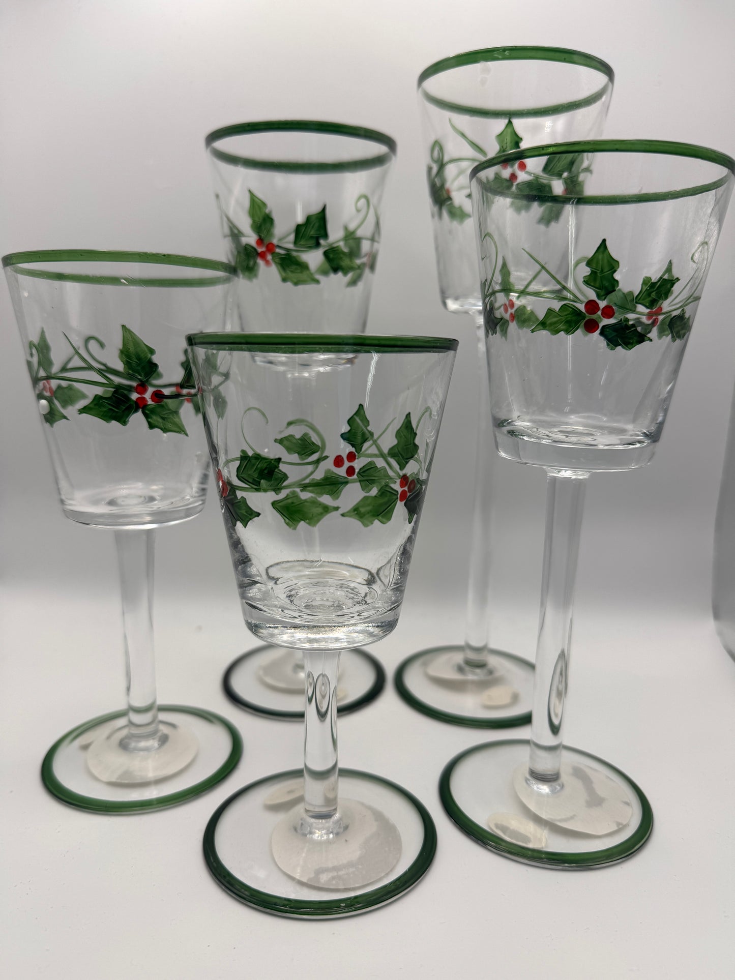 Hand-Painted Holly Christmas Stemmed Votive Candle Holder Set of 5 by TeeTime