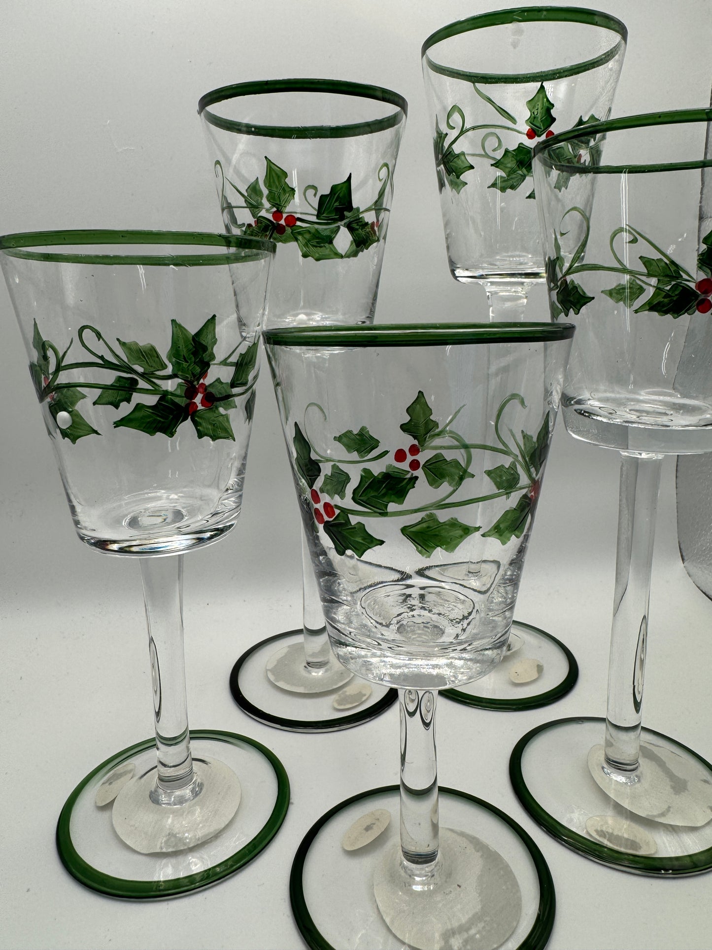 Hand-Painted Holly Christmas Stemmed Votive Candle Holder Set of 5 by TeeTime