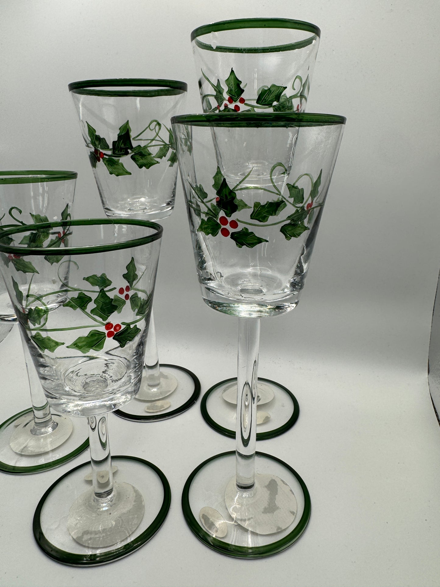 Hand-Painted Holly Christmas Stemmed Votive Candle Holder Set of 5 by TeeTime