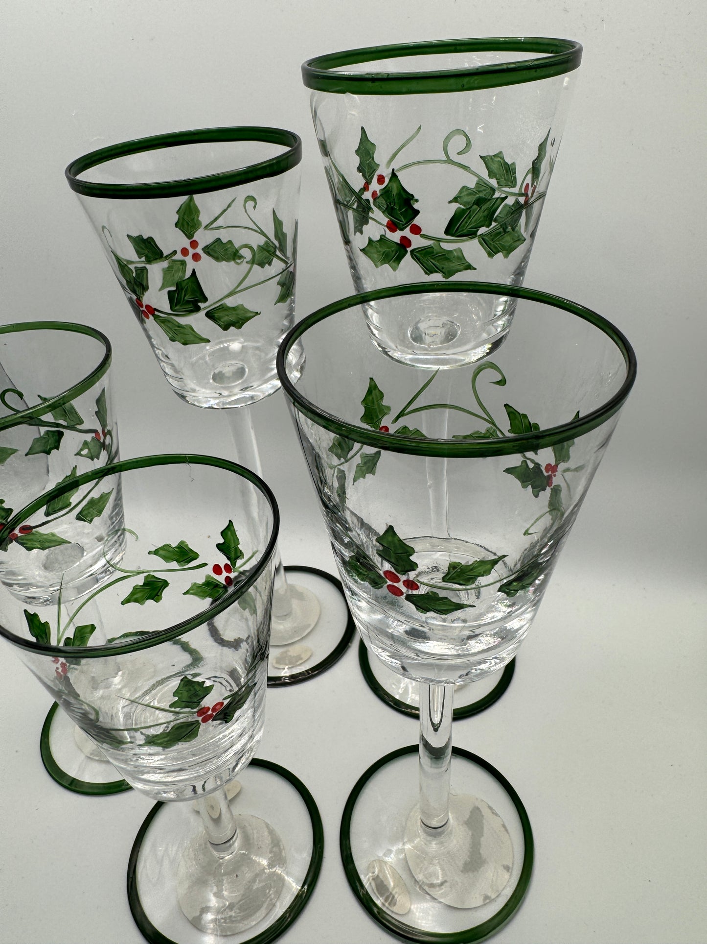 Hand-Painted Holly Christmas Stemmed Votive Candle Holder Set of 5 by TeeTime