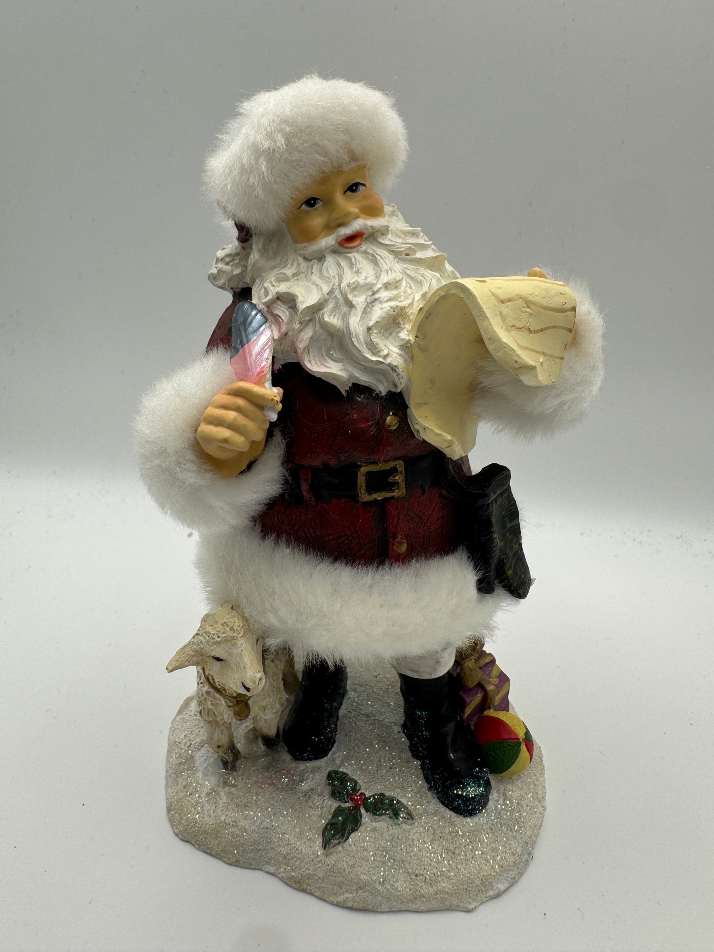 Young Inc. Santa Figurine with Scroll, Feather Pen, and Lamb