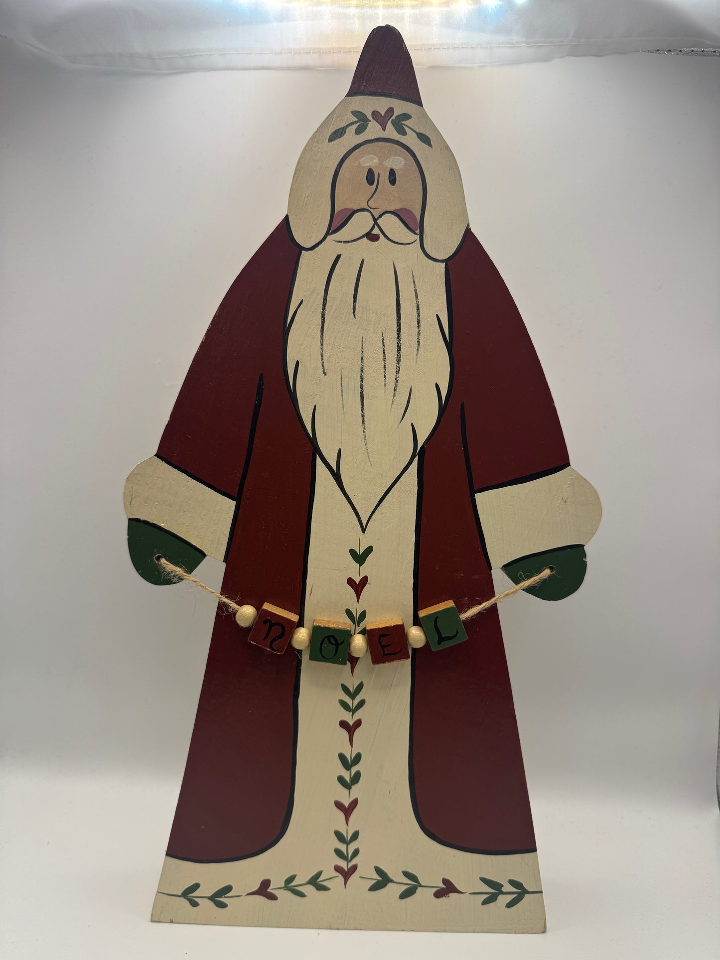 14" Wooden Folk Art Santa Figurine with “NOEL” Garland