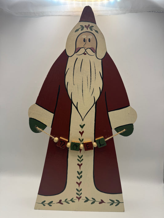 14" Wooden Folk Art Santa Figurine with “NOEL” Garland