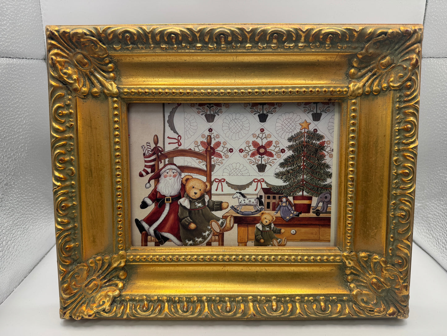 Framed Vintage Santa with Teddy Bears Christmas Print – 10.5" x 8.5"