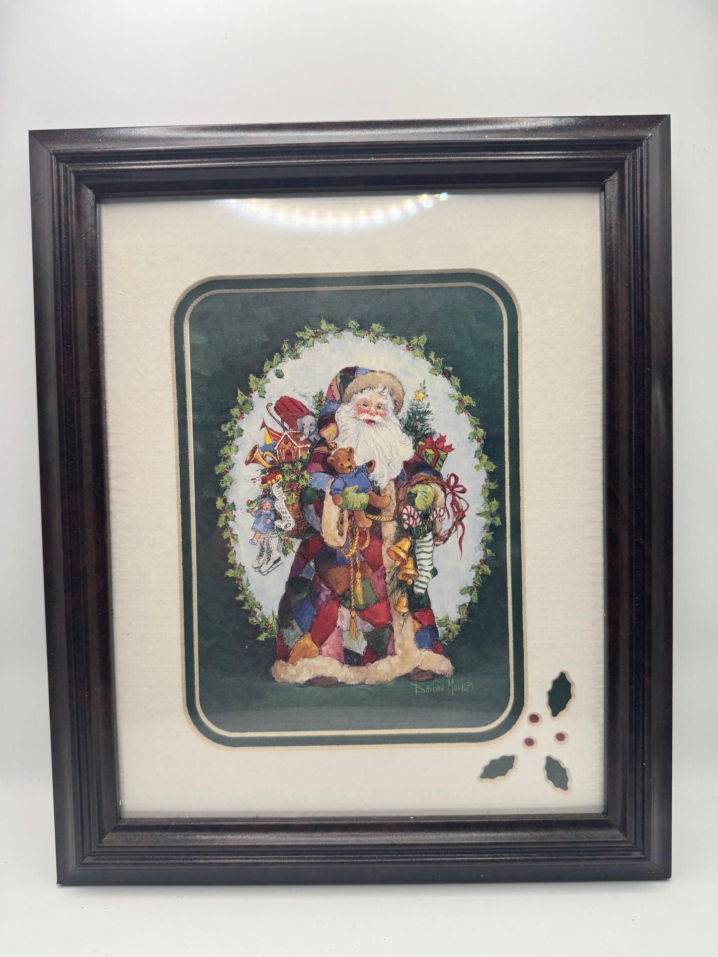 Framed “Patchwork Santa” Print by Barbara Mock – 11.5" x 9.5"