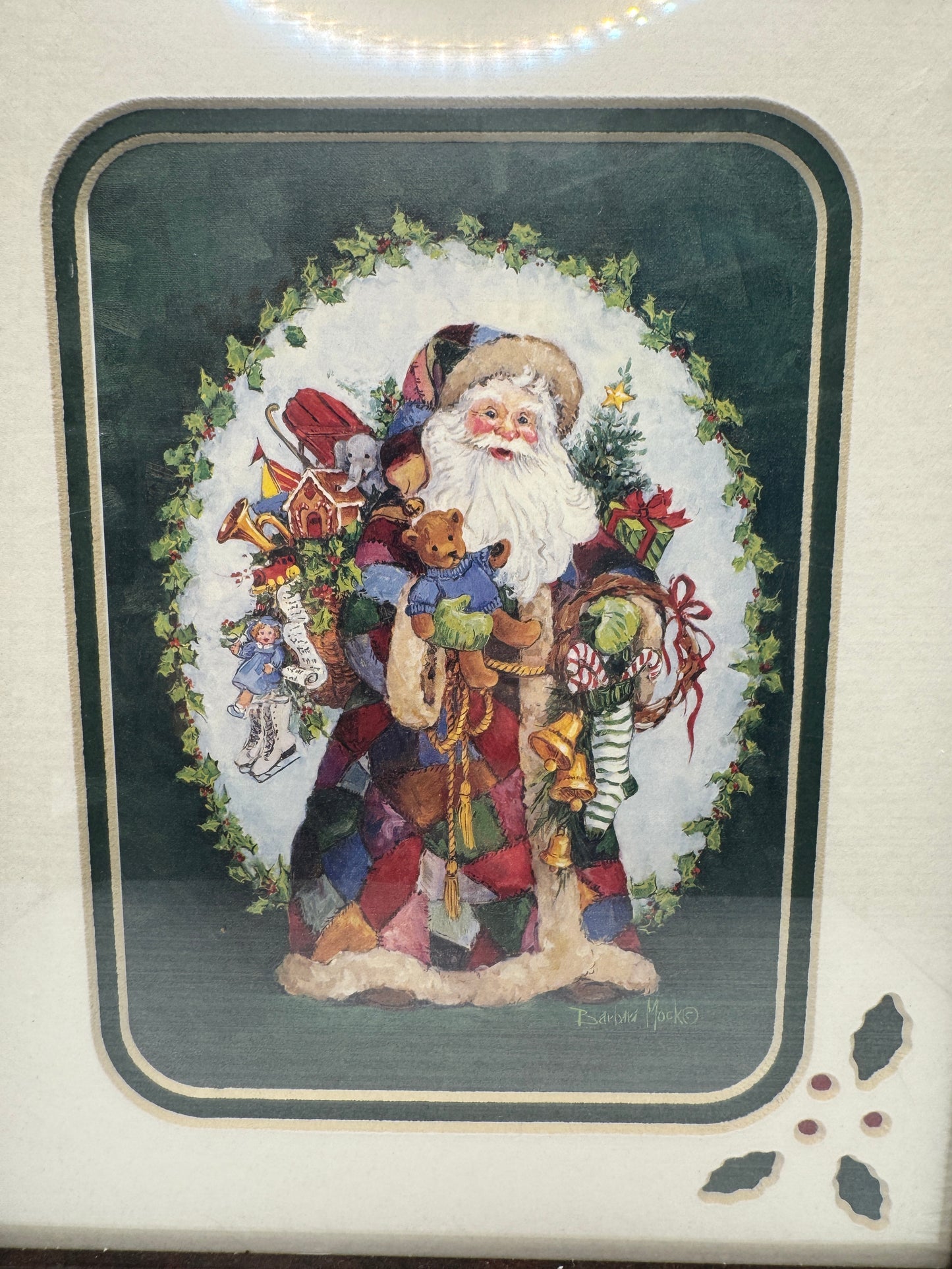 Framed “Patchwork Santa” Print by Barbara Mock – 11.5" x 9.5"