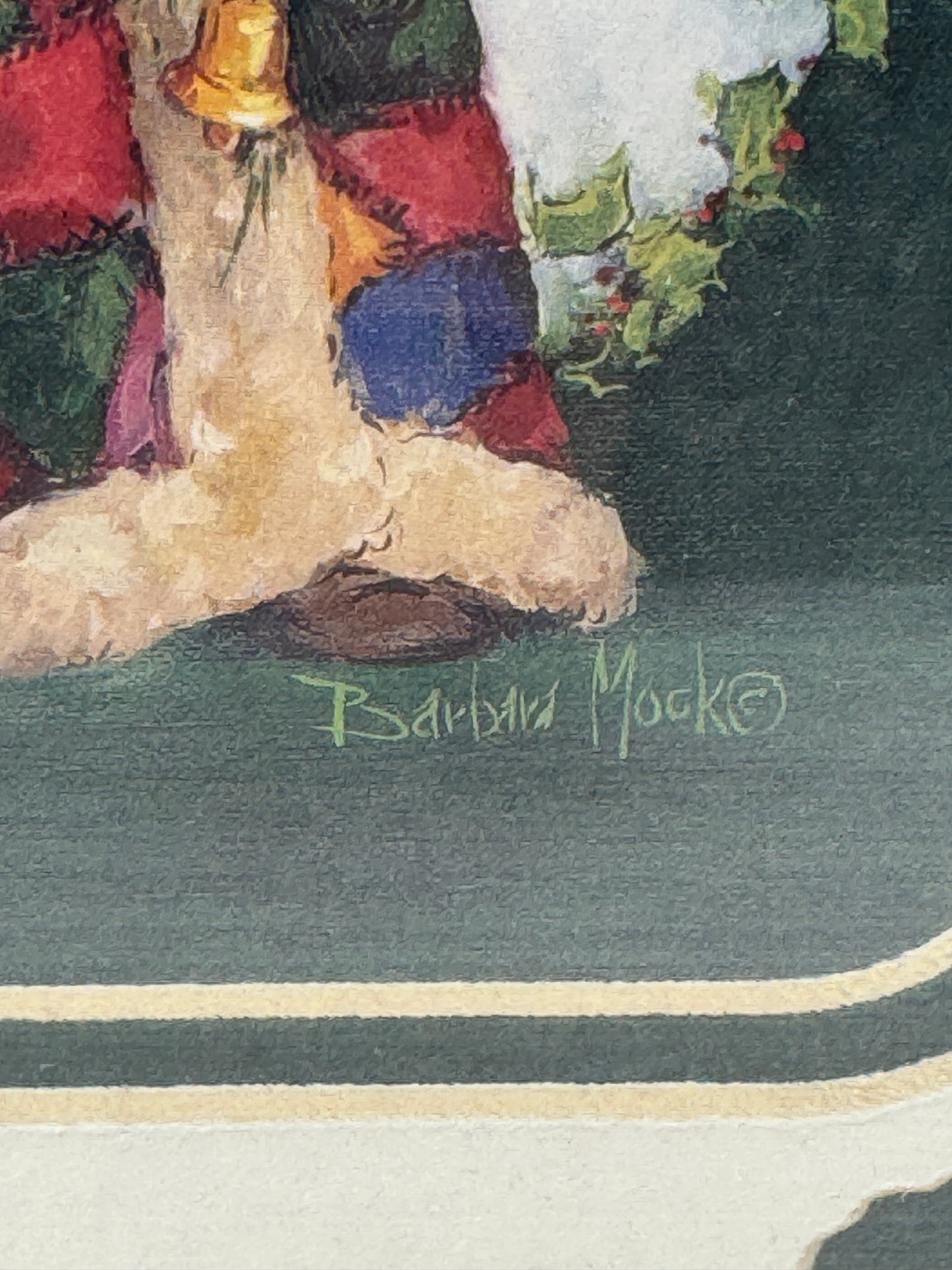 Framed “Patchwork Santa” Print by Barbara Mock – 11.5" x 9.5"