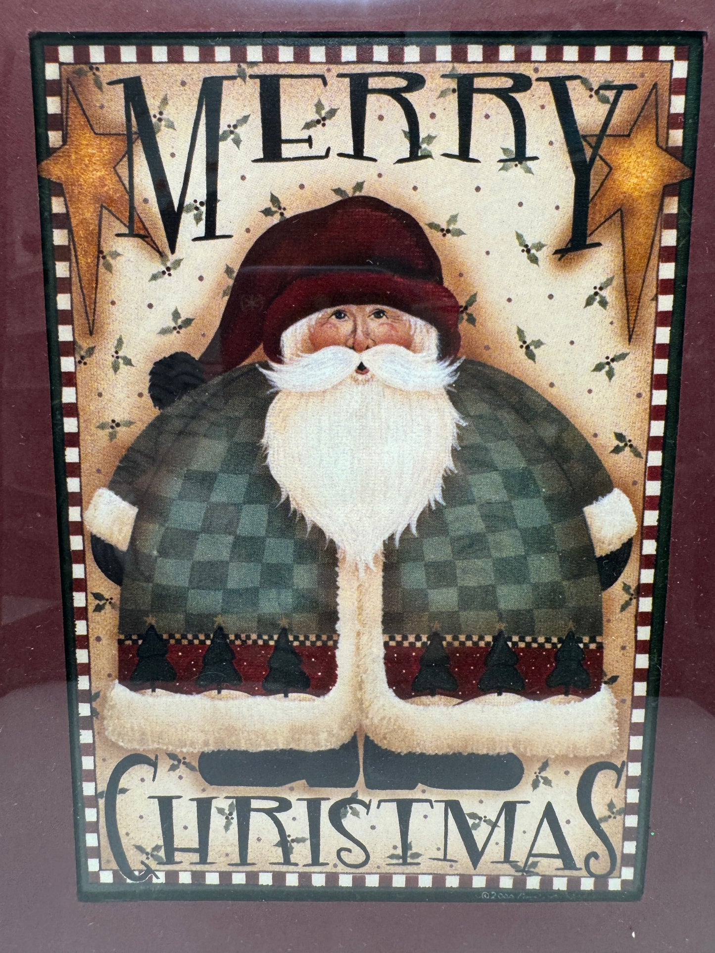 Framed “Merry Christmas” Folk Art Santa Print – 9.5" x 11.5"