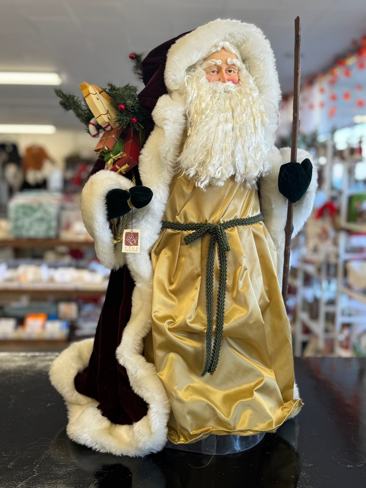 Gold & Burgundy Santa Claus Tree Topper – 28"