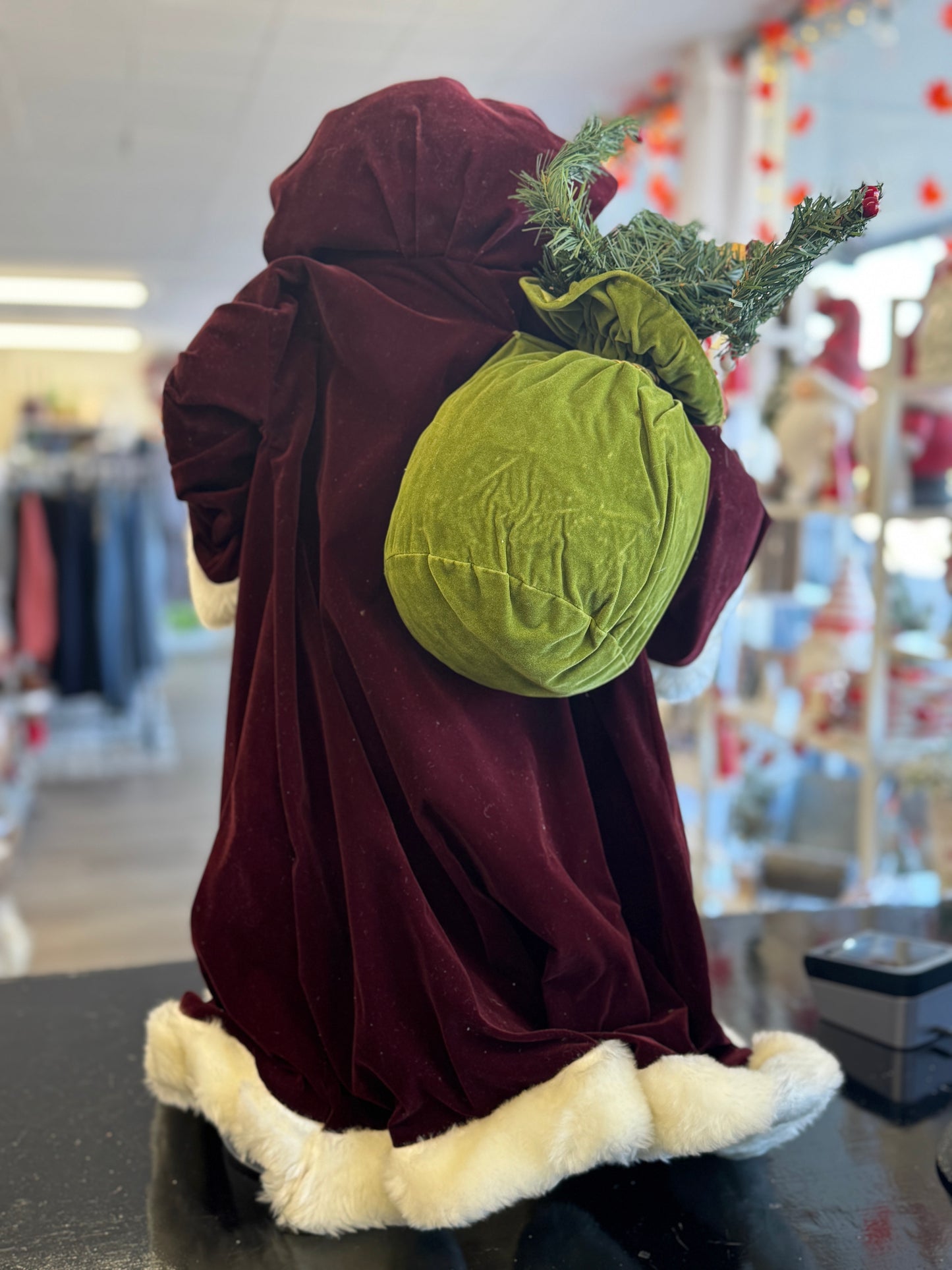 Gold & Burgundy Santa Claus Tree Topper – 28"