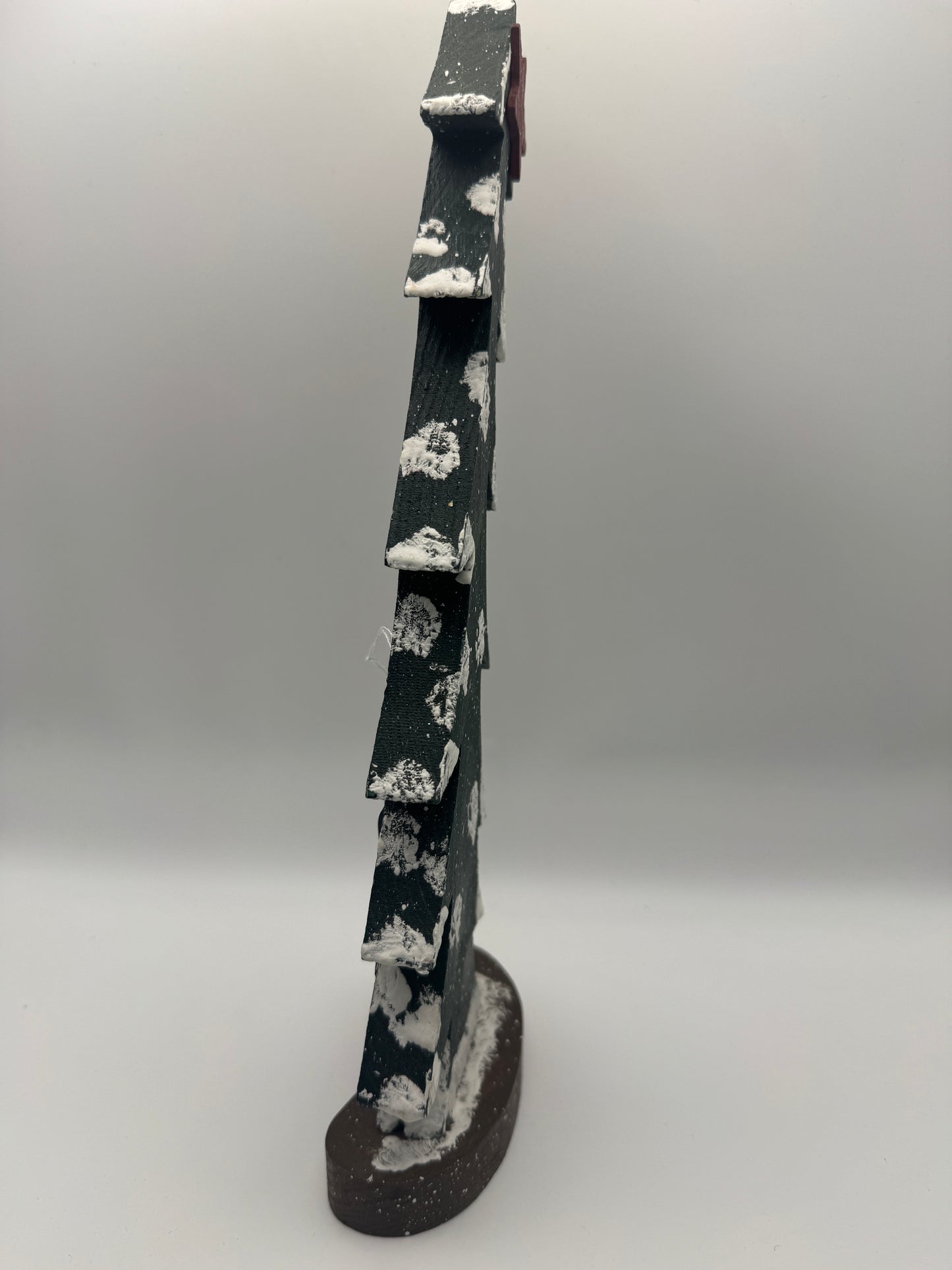 Rustic Snow-Dusted Wooden Christmas Tree with House – 11"