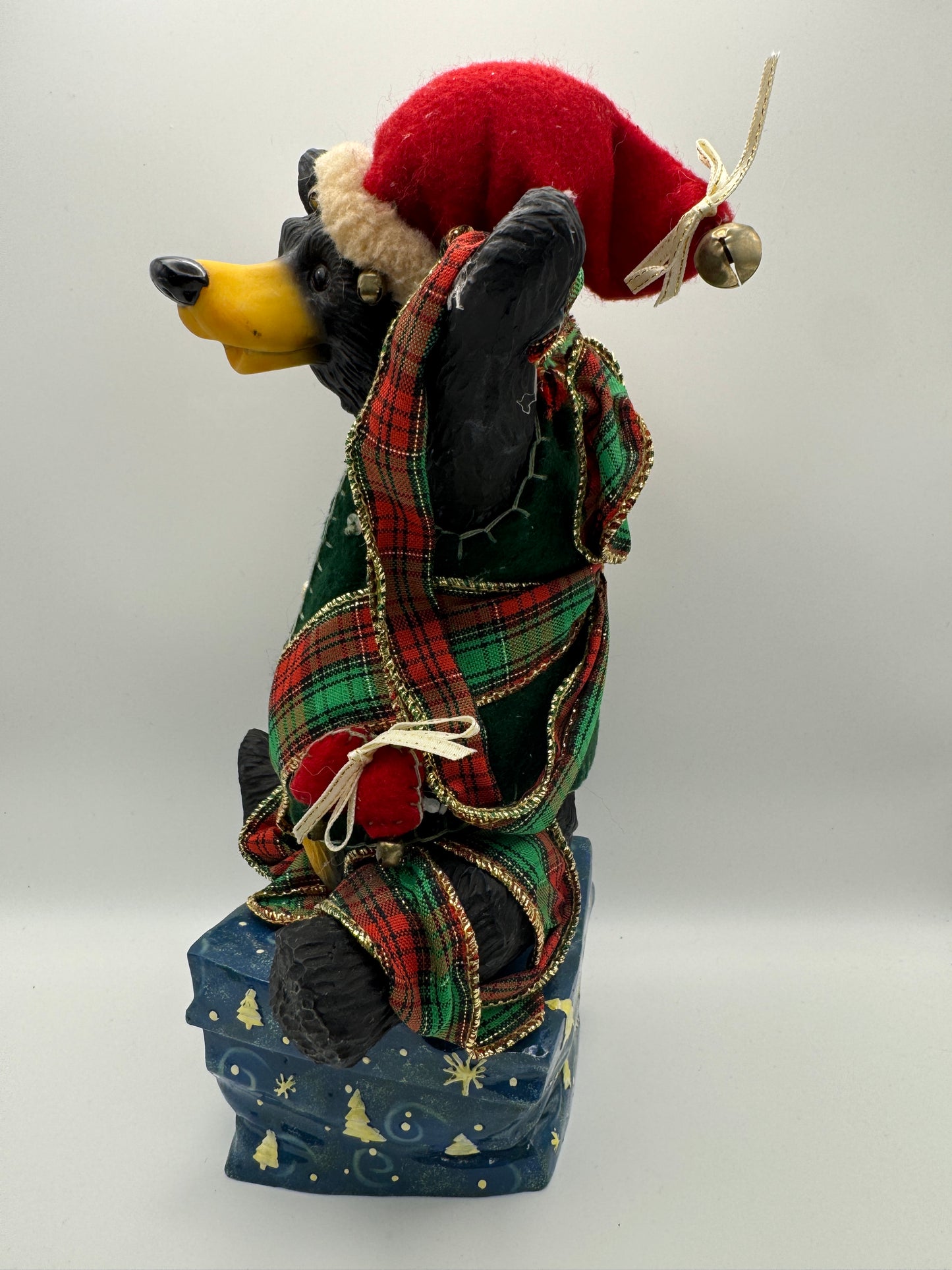 Christmas Black Bear Figurine Sitting on Gift – 10"