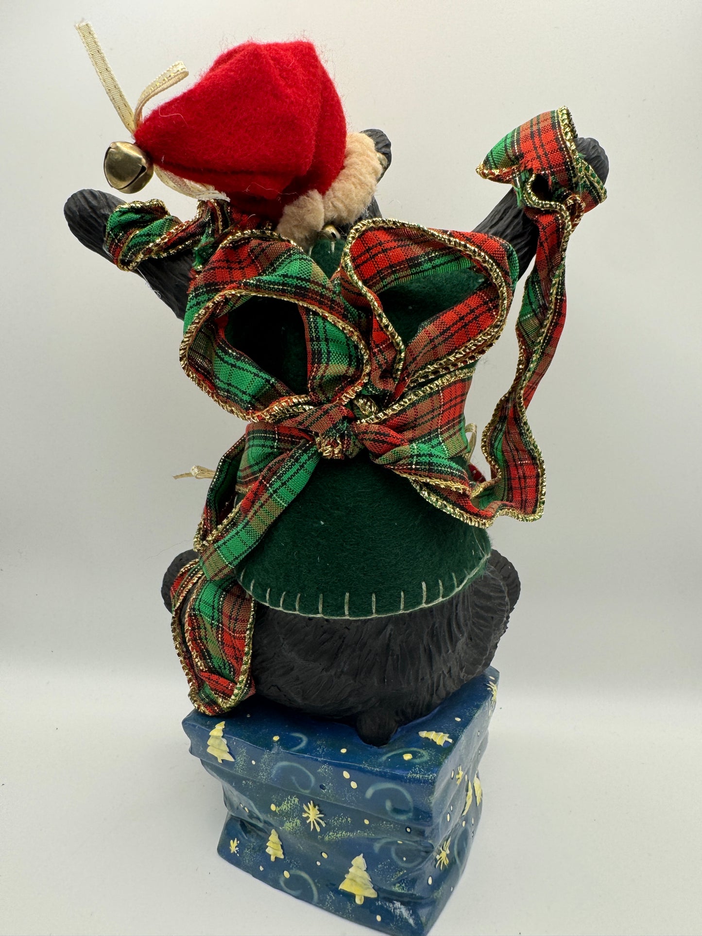 Christmas Black Bear Figurine Sitting on Gift – 10"