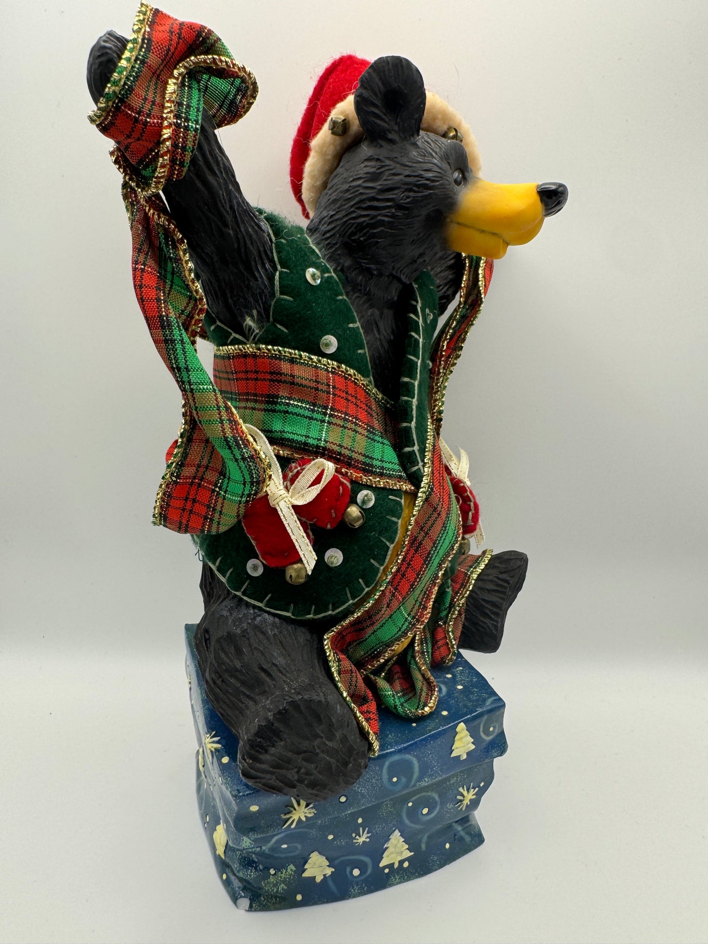 Christmas Black Bear Figurine Sitting on Gift – 10"