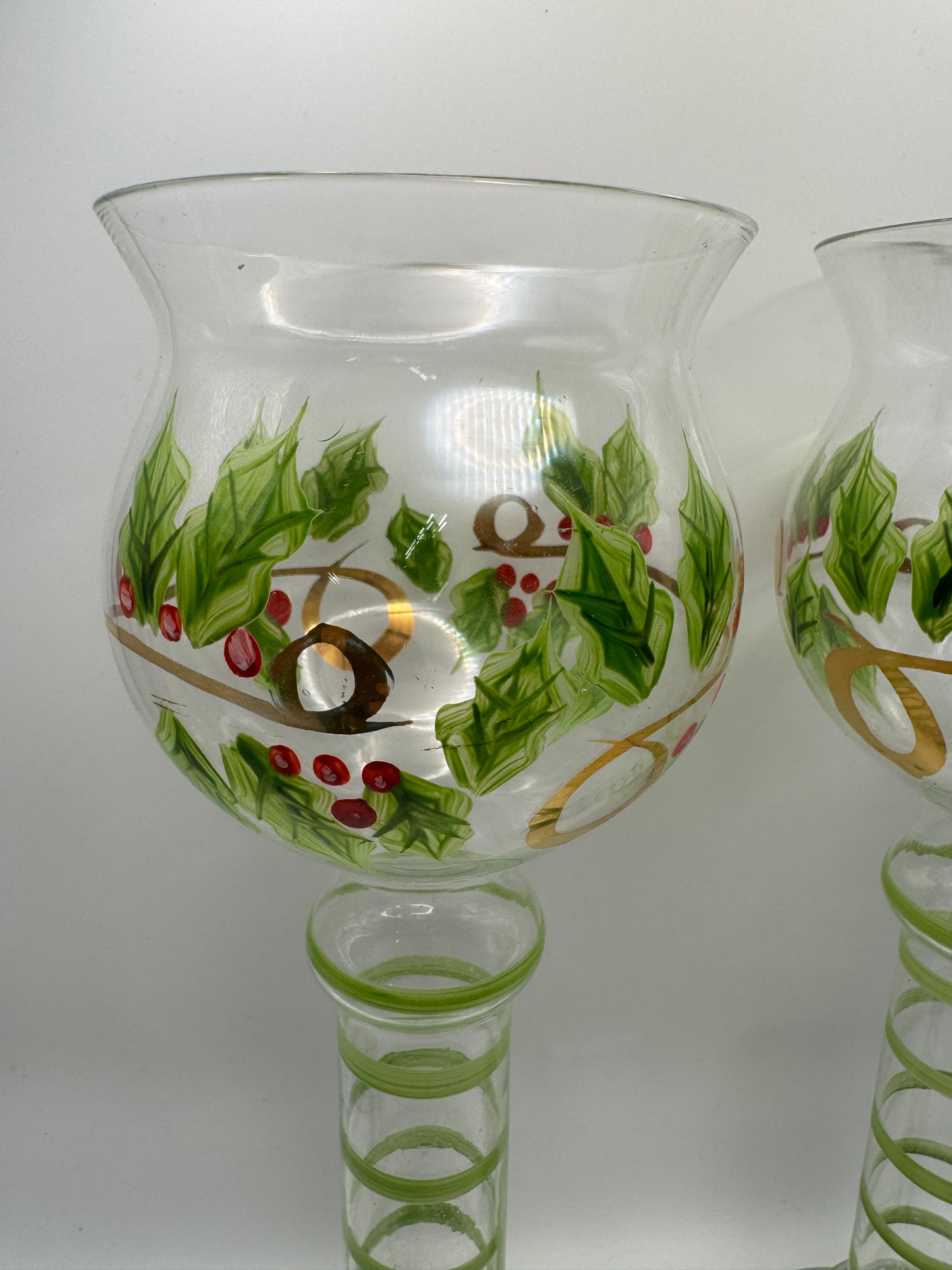 Lillian Vernon Holly Berry Glass Candle Holders – Set of 2 – 10.75"