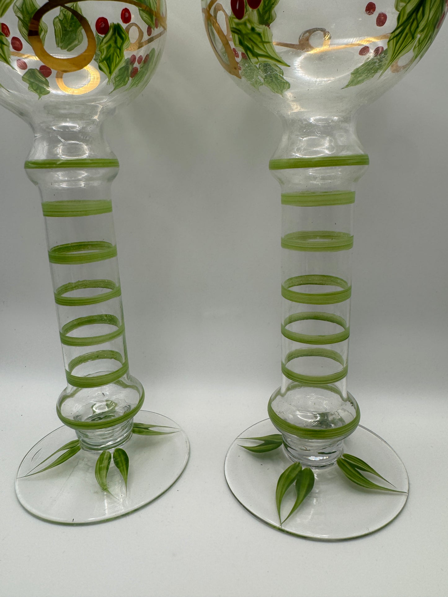 Lillian Vernon Holly Berry Glass Candle Holders – Set of 2 – 10.75"