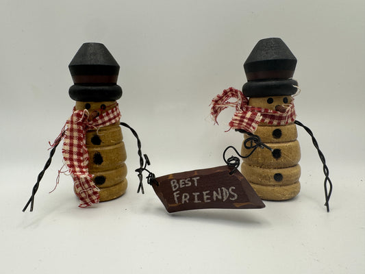 Handcrafted Wooden Snowmen “Best Friends” Figurine Set – 6.5"