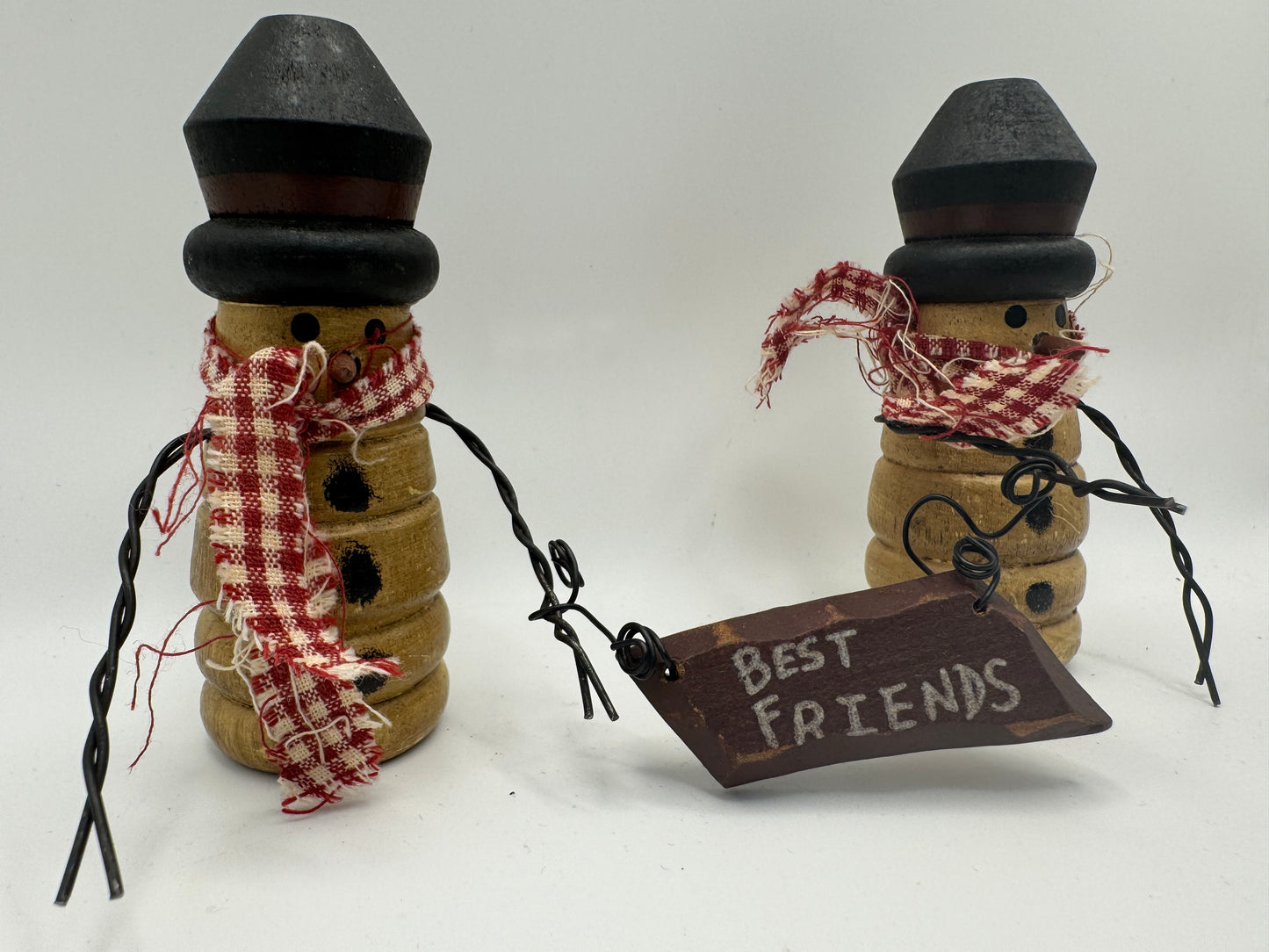 Handcrafted Wooden Snowmen “Best Friends” Figurine Set – 6.5"