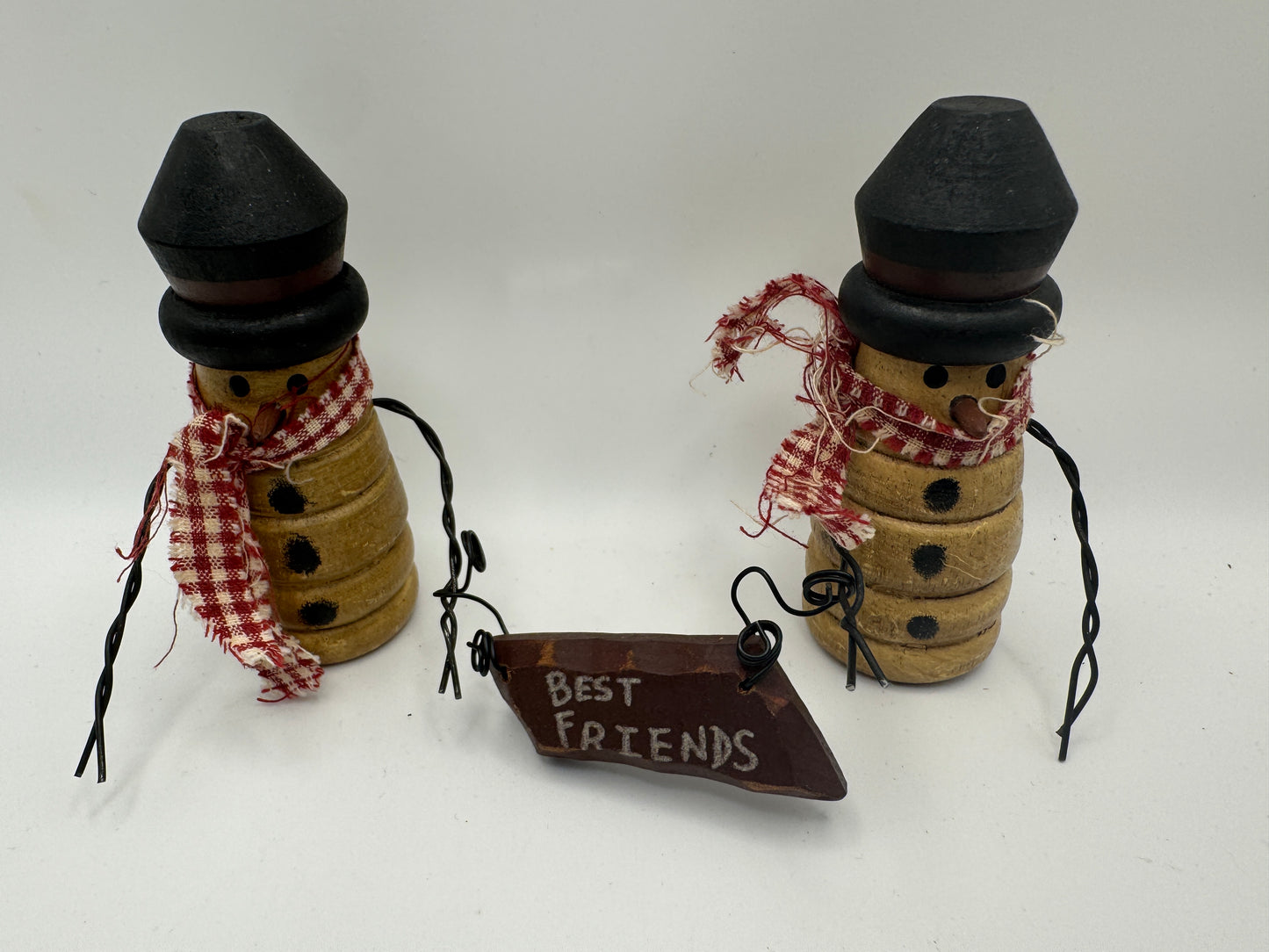 Handcrafted Wooden Snowmen “Best Friends” Figurine Set – 6.5"