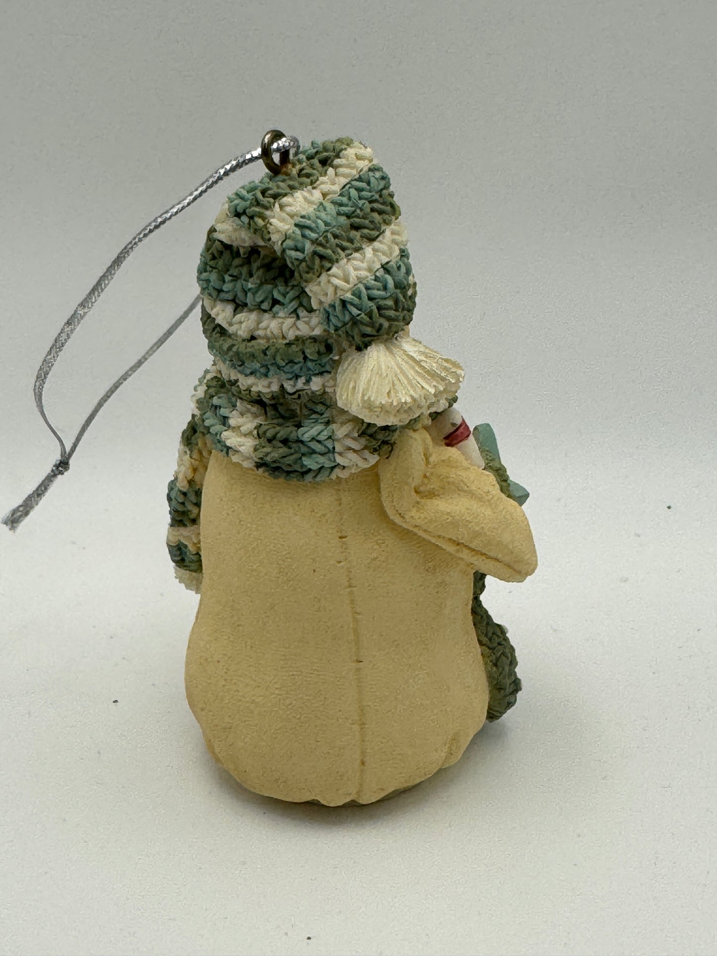 Plum Pudding Snowman Figurine – Holding Stocking with Candy Cane