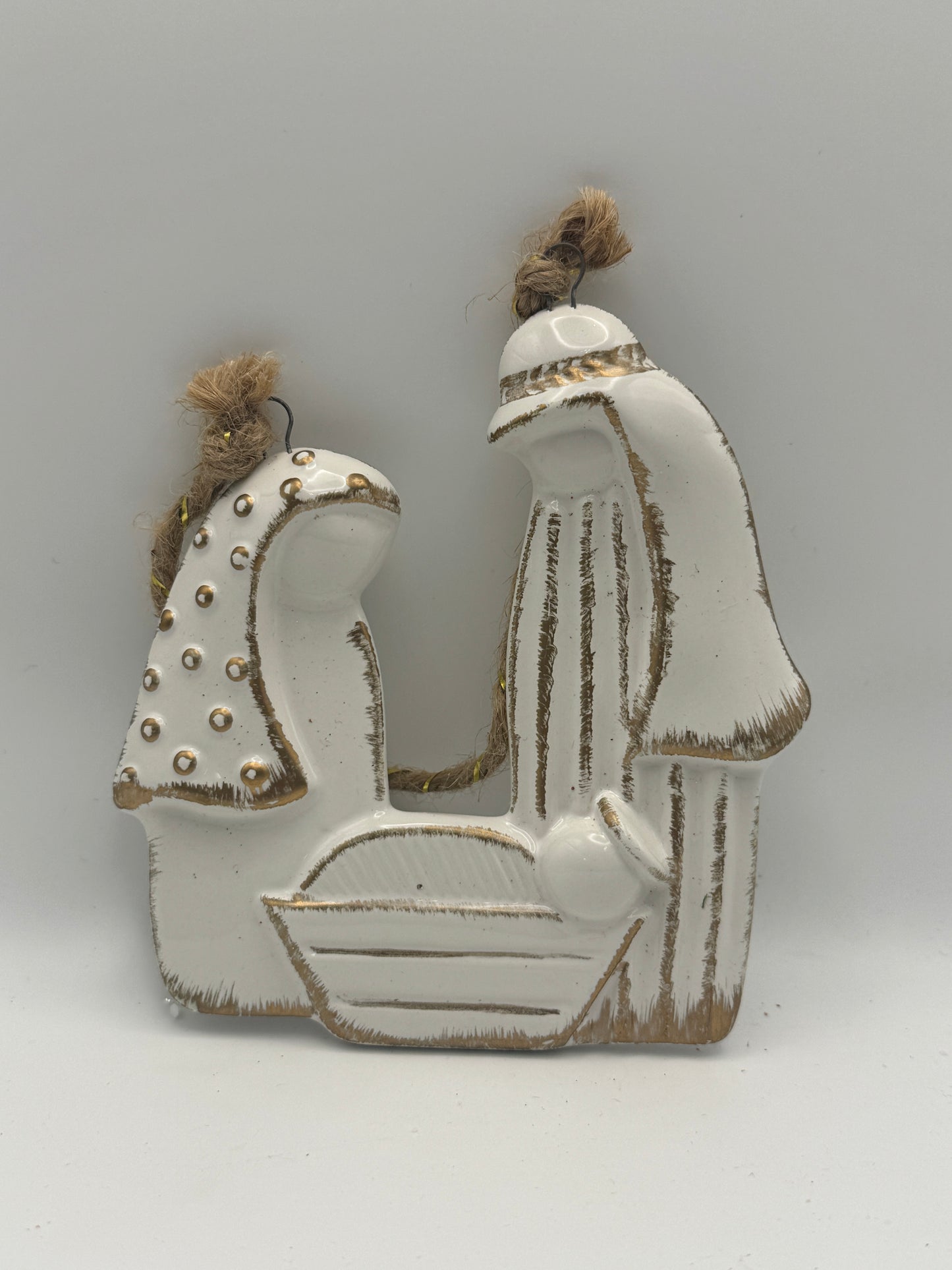 Raised Ceramic Holy Family Ornament with Gold Accents – 5"