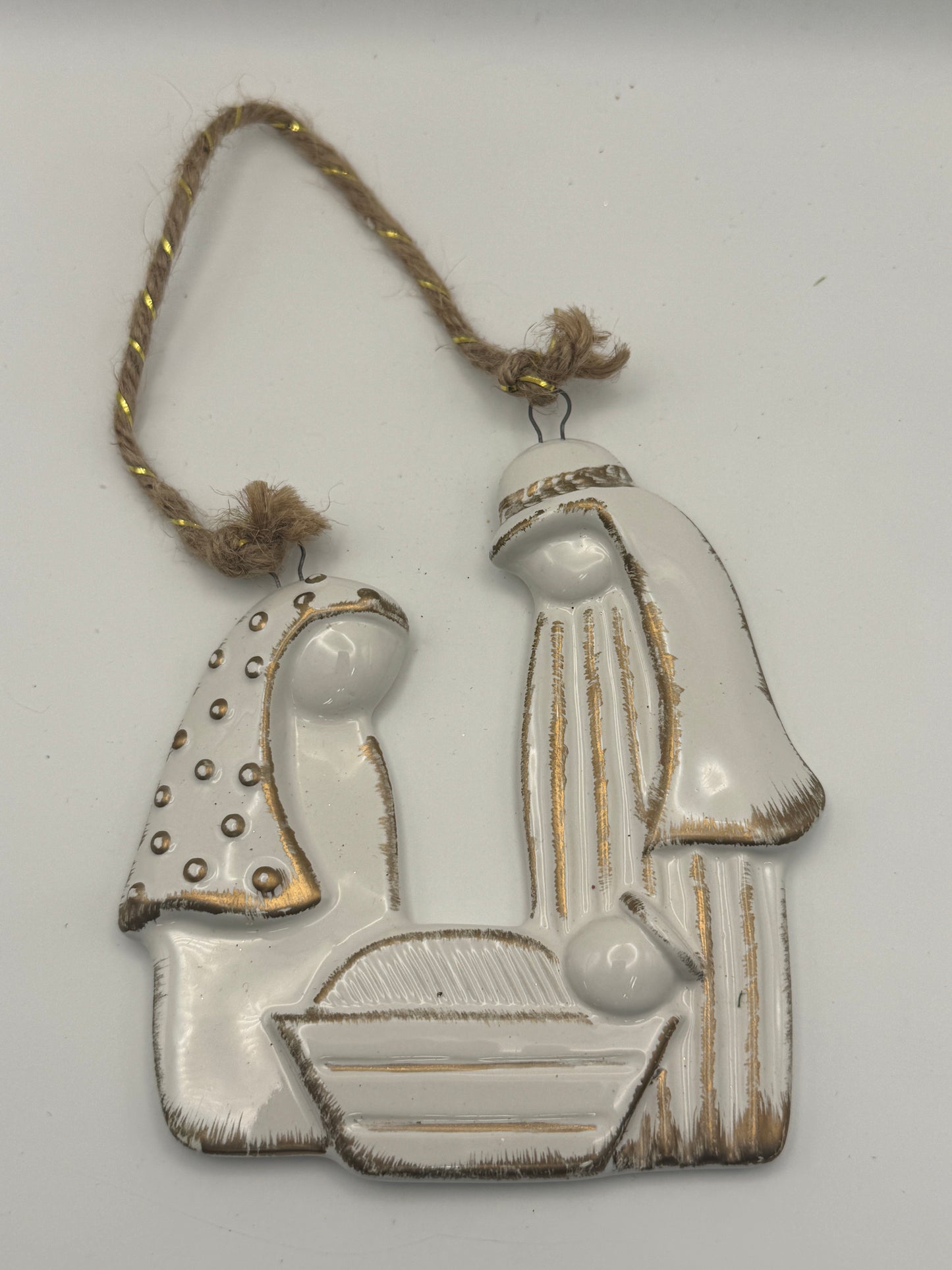 Raised Ceramic Holy Family Ornament with Gold Accents – 5"