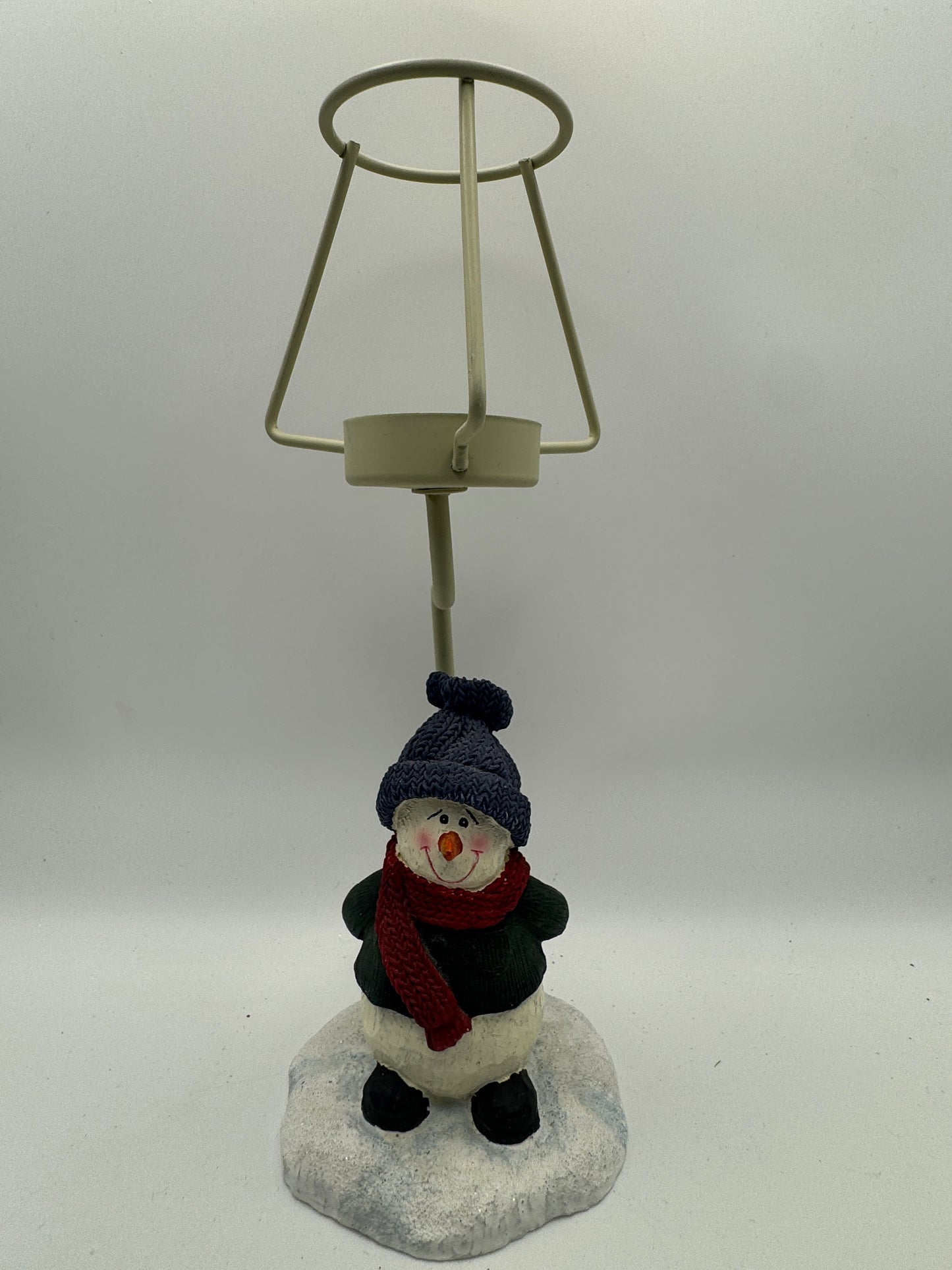 Crazy Mountain Snowman Tealight Candle Lamp with Navy Metal Shade