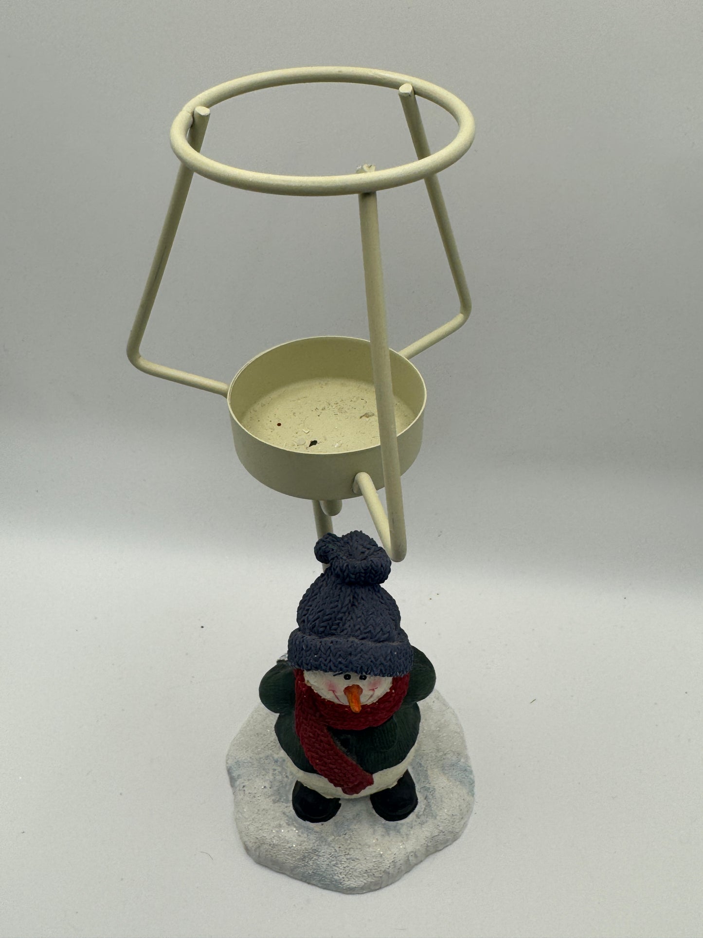 Crazy Mountain Snowman Tealight Candle Lamp with Navy Metal Shade