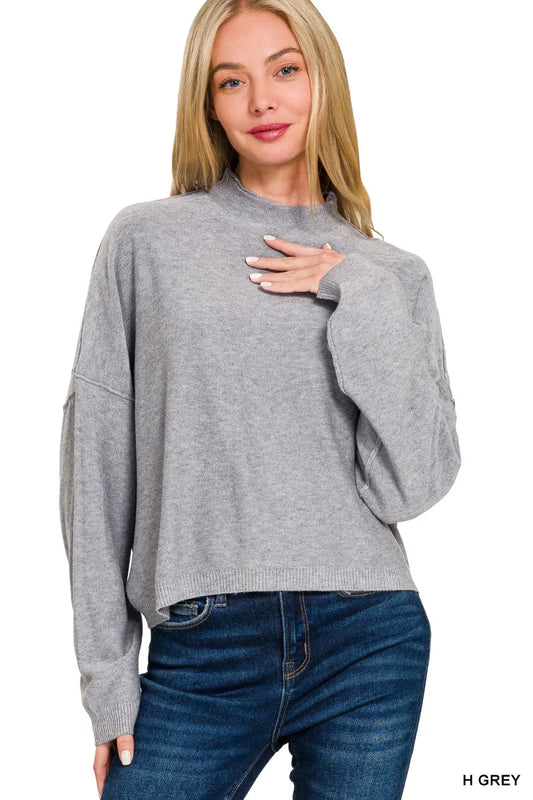 High Neck Drop Shoulder Sleeve Sweater