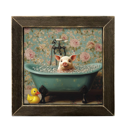 Victorian Pig in Tub Framed Wall Art 12x12
