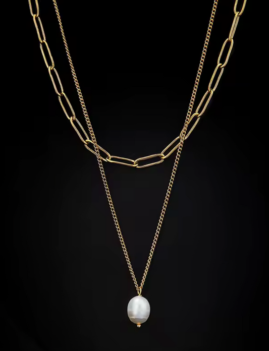 316L Stainless Steel New Fashion Fine Jewelry Minimalism 2-Layer Pearl Charm Chain Choker Necklaces Pendants For Women