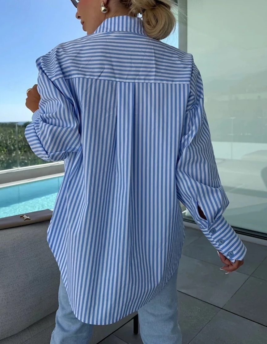 Women’s Striped Button Down Blouse - Blue