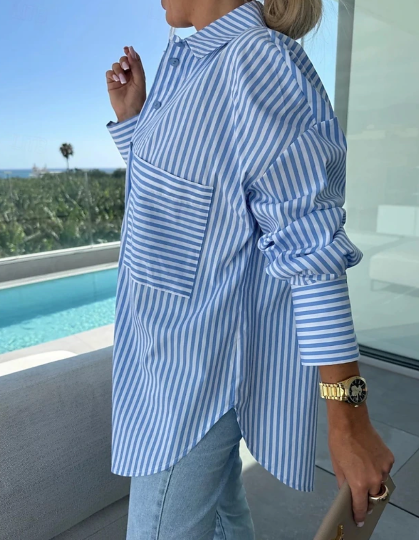 Women’s Striped Button Down Blouse - Blue