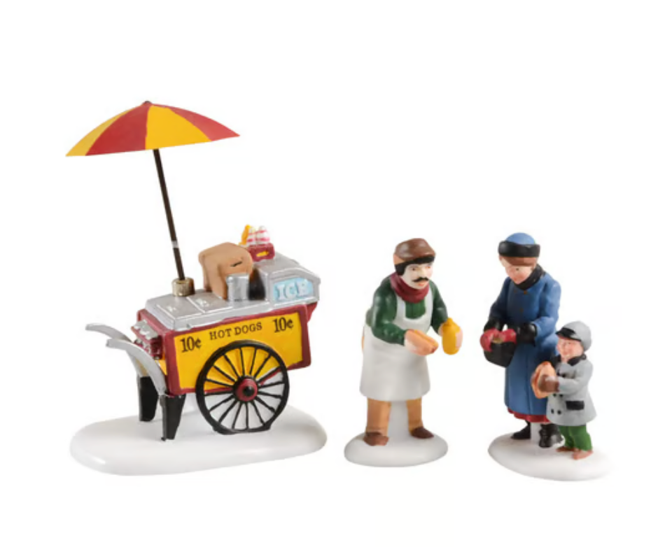 Department 56 “Hot Dog Vendor” – Set of 3 (58866) Christmas in the City – Retired 1997