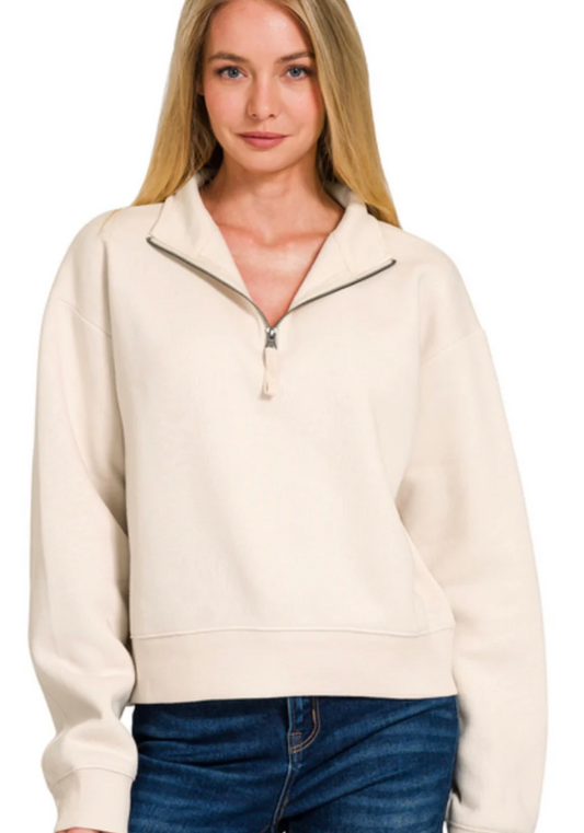 Active Women’s ¼ Zip Johnny Collar Pullover - Beige