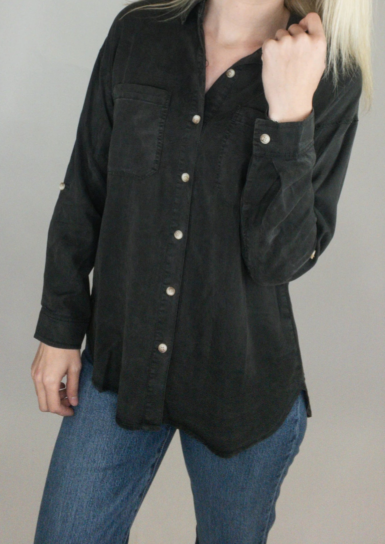 Washed Button-Up Oversized Shirt – Charcoal (Small / Medium)