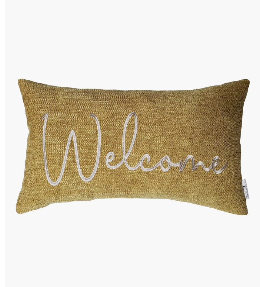 Mustard Welcome Embroidered Accent Pillow